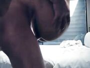 甜美蓝衣妹子啪啪，隔着裤子摸逼近距离特写口交猛操