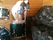 Dildo Riding on DRUMS! Drummer Doesnt know about