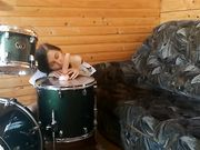 Dildo Riding on DRUMS! Drummer Doesnt know about