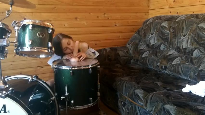 Dildo Riding on DRUMS! Drummer Doesnt know about
